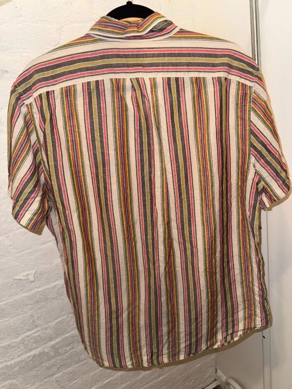 J.Crew Mens Large Classic Fit Short Sleeve Linen Cotton Multi Stripe Shirt